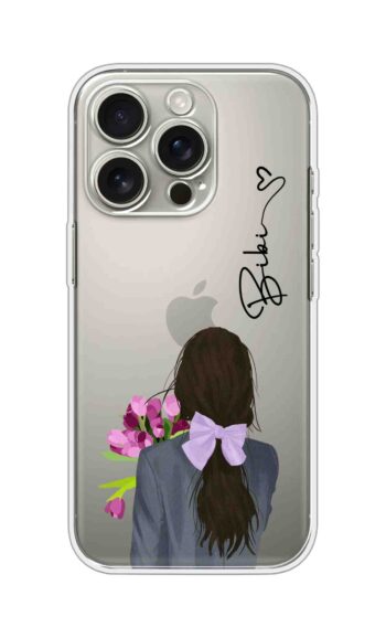 Back View Girl Purple Bow Tulip Custom Name Silicone Case