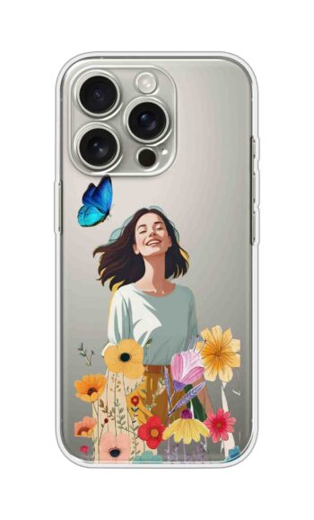 Smiling Girl Floral Aesthetic Printed Clear Silicone Case