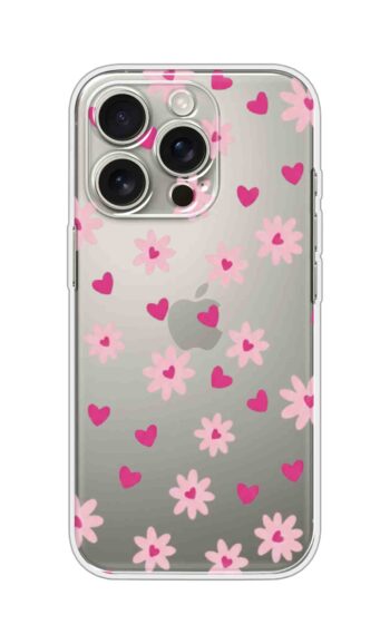 Pink Hearts & Flowers Cute Printed Clear Silicone Case