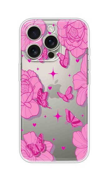 Pink Butterfly Floral Pattern Printed Clear Silicone Case
