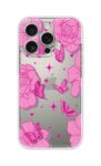 Pink Butterfly Floral Pattern Printed Clear Silicone Case