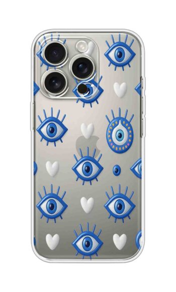 Blue Eye & Heart Pattern Printed Clear Silicone Case