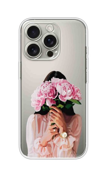 Peony Bouquet Girl Illustration Printed Clear Silicone Case