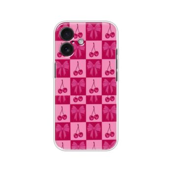 Pink Bow Cherry Checker Pattern Soft Silicone Case