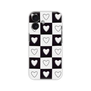 Black White Heart Checker Pattern Soft Silicone Case