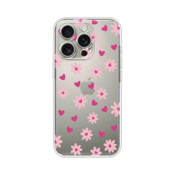 Pink Hearts & Flowers Cute Printed Clear Silicone Case