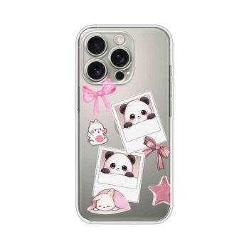 Cute Panda Polaroid Aesthetic Printed Clear Silicone Case