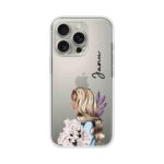 Blonde Girl Peony Bouquet Aesthetic Custom Name Silicone Case