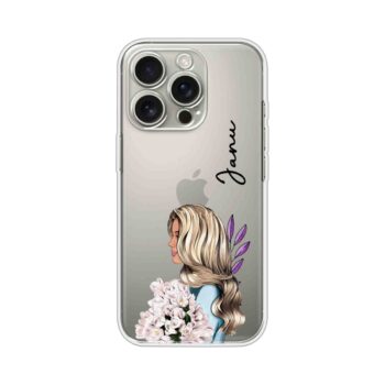 Blonde Girl Peony Bouquet Aesthetic Custom Name Silicone Case