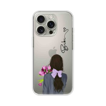 Back View Girl Purple Bow Tulip Custom Name Silicone Case