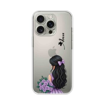 Purple Dress Girl Rose Bouquet Aesthetic Custom Name Silicone Case
