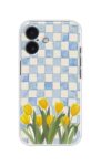 Blue Check & Yellow Tulips Printed Silicone Case