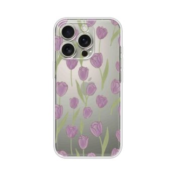 Lavender Tulip Pattern Transparent Clear Silicone Case