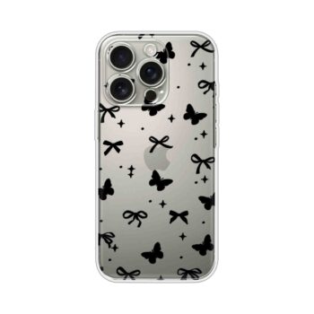 Black Butterfly & Bow Pattern Clear Soft Silicone Case